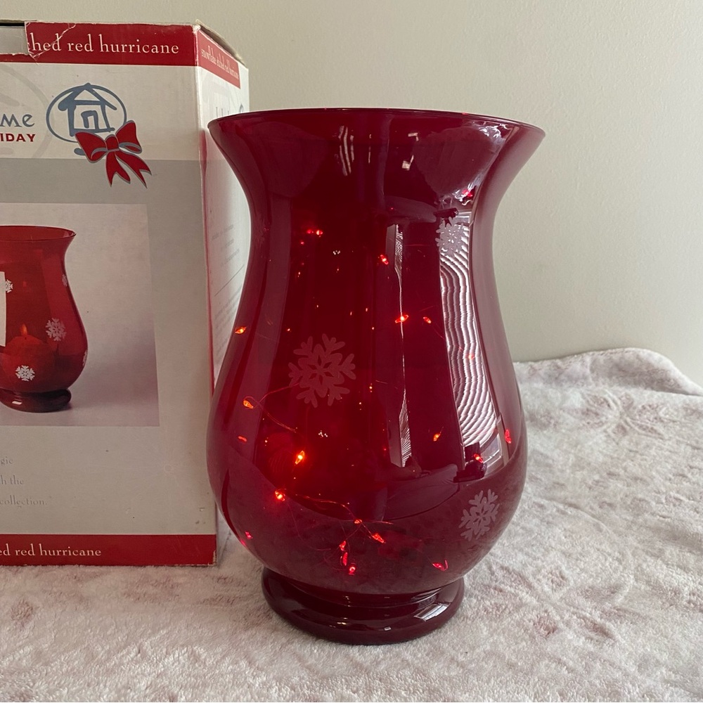 Whole Home Holiday Vintage Red Christmas Hurricane With Etched Snowflakes